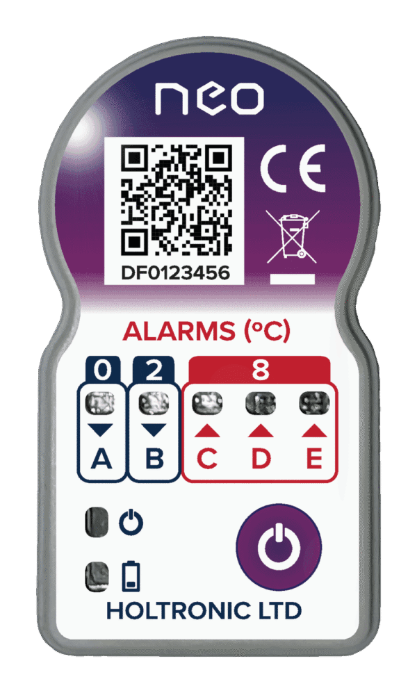 2-8 C temperature monitor with display and alert indicators for cold‑chain safety.
